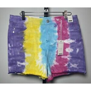 Judy Blue Snow Cone Tie Dye Cut-Off Denim Shorts Size Large High Waist